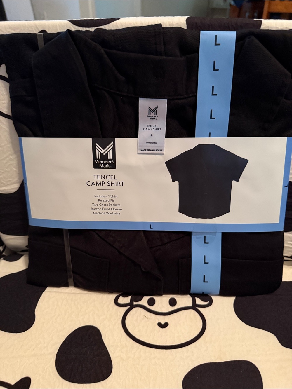 NWT Wm’s Large Member's Mark Tencel Camp Shirt w/ Front Pockts - Black